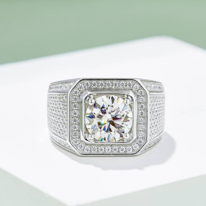 胡军款S925银镀白金MoissaniteMen's Ring3ctD级